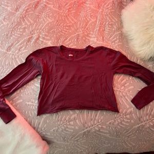 Burgundy cropped, long sleeve, shirt, size women’s extra small